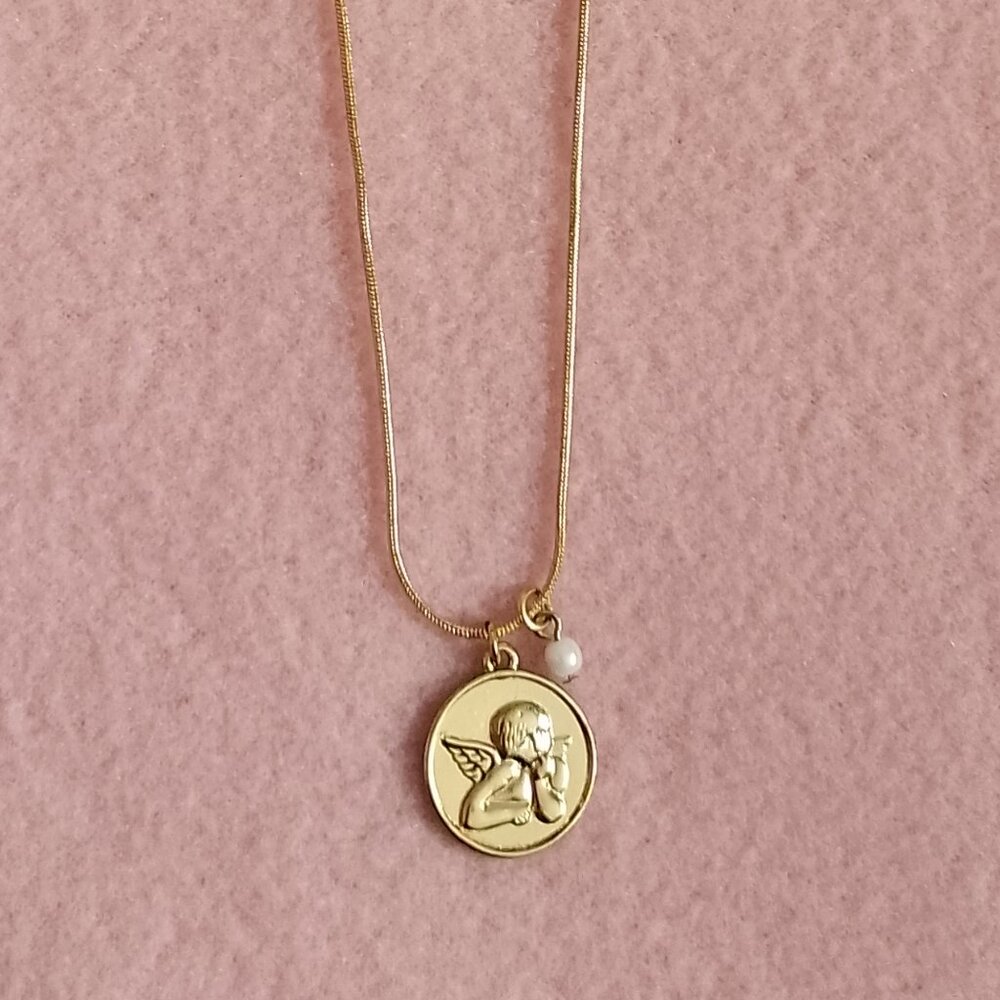 RJ Graziano CN Necklace, Gold Tone with Raphael Cherub Pendant